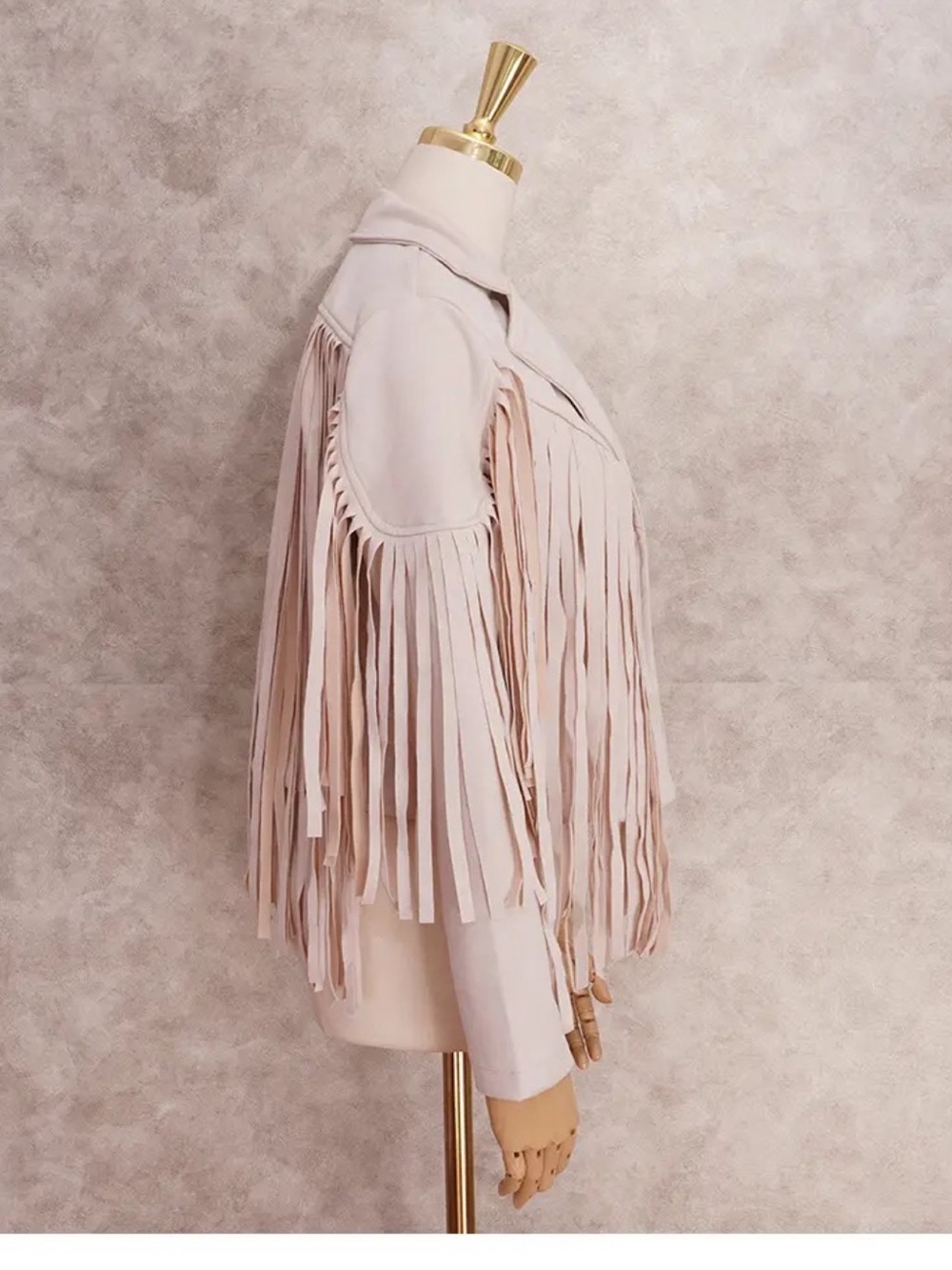 Faux Suede Fringe Mini Skirt in Cream - Picture 4 of 6